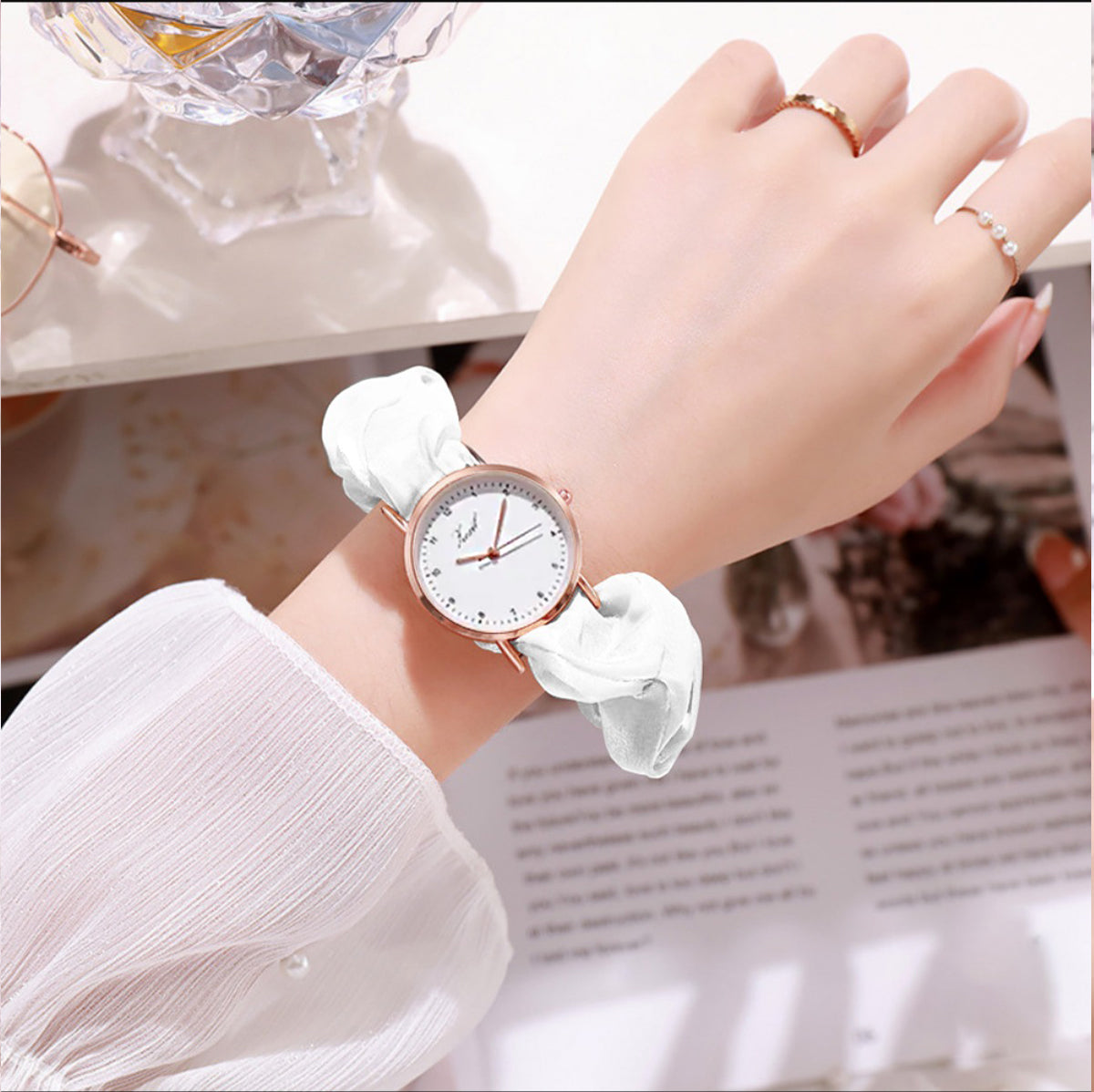 White silk scrunchie watch