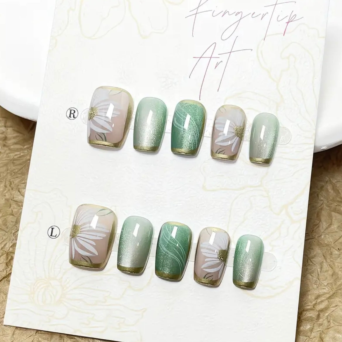 Beige green nails