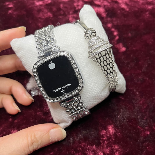 Square silver watch pair