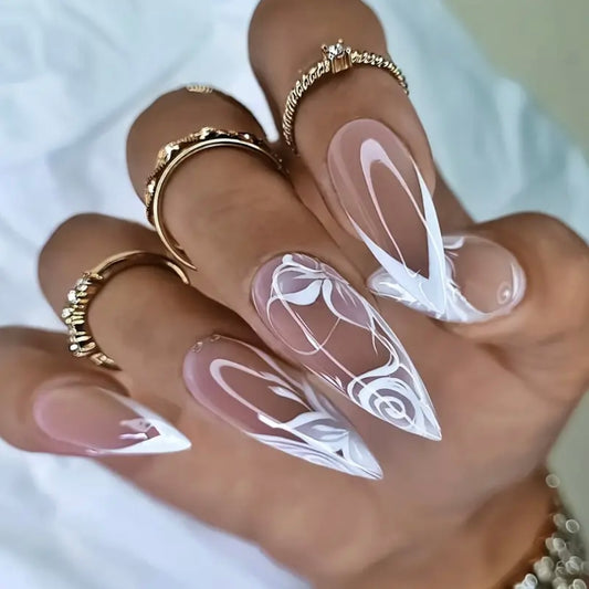 White abstract nails