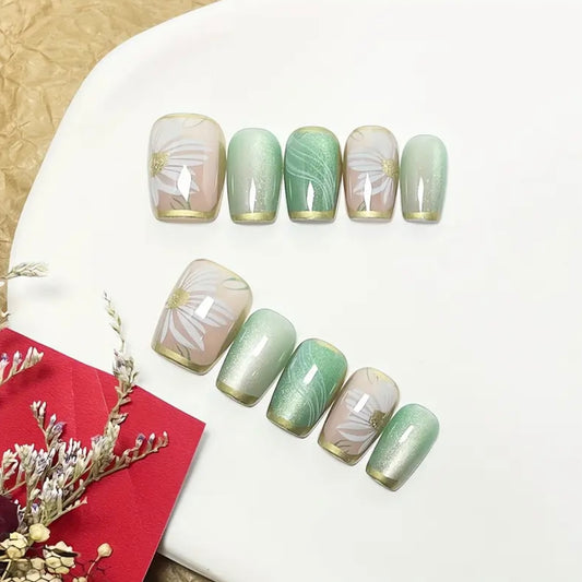 Beige green nails