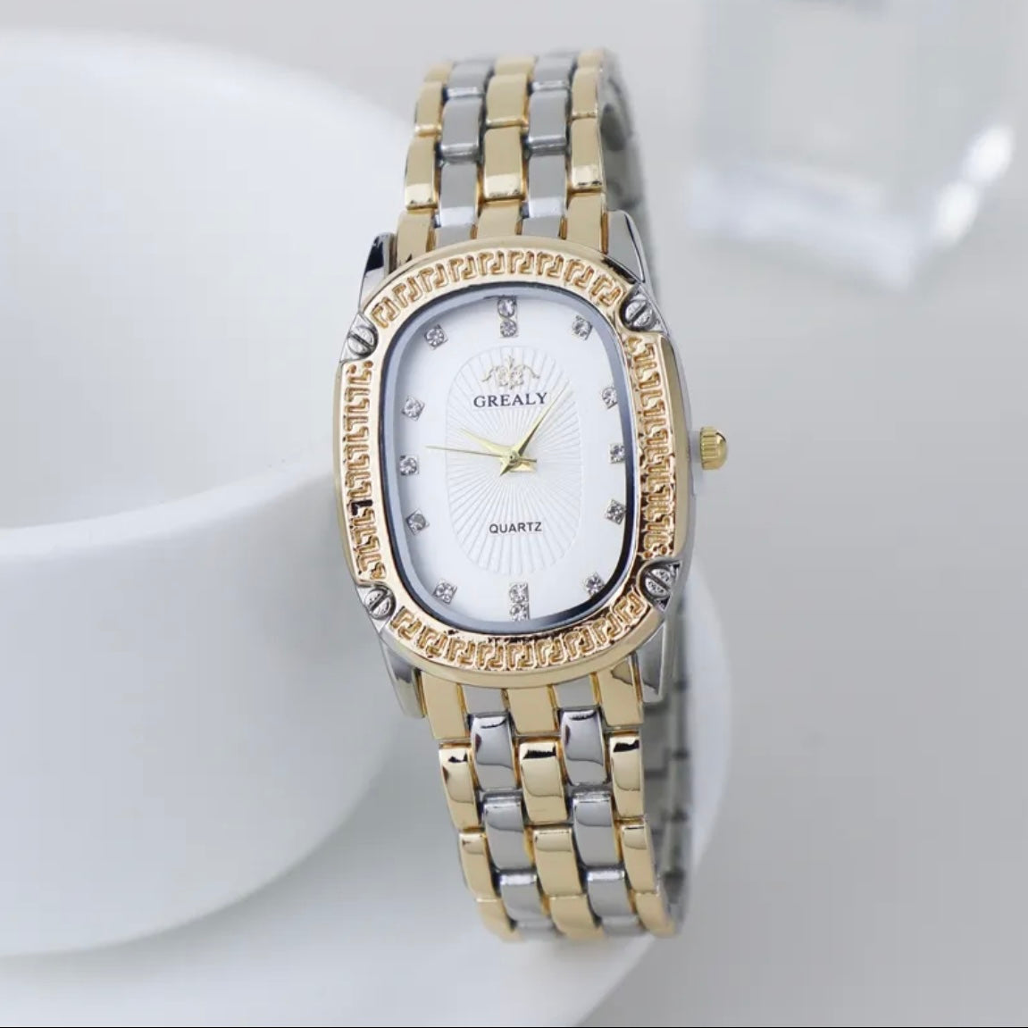 Two tone oval watch