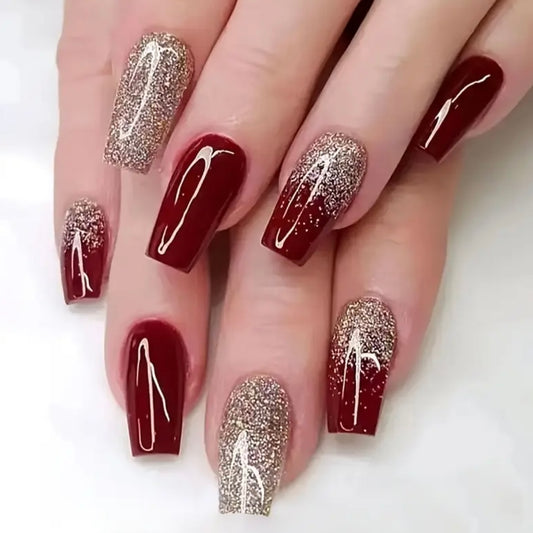 Maroon glitter nails