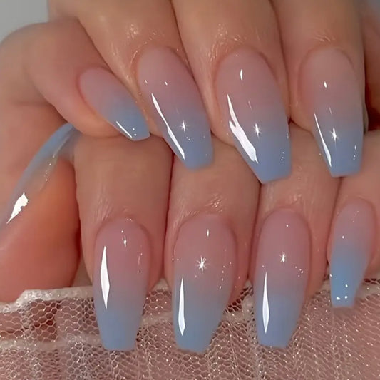 Pink blue ombre nails